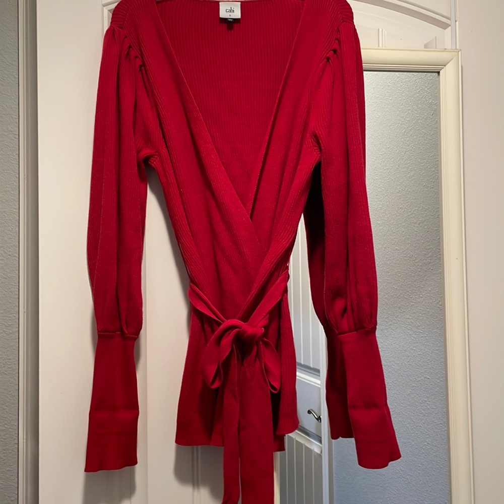 CAbi Red Wrap Cardigan Sweater